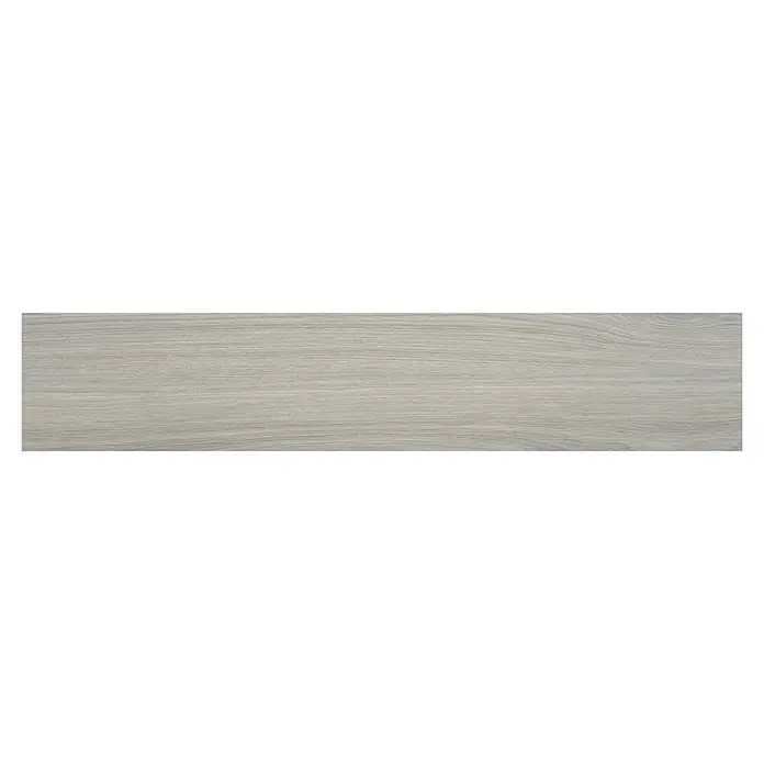BHS Showroom Pavimento porcelánico Ninsba - 120 x 23 cm, Gris, Rectificado - Baldosa de gres porcelánico imitación madera gris, con detalles de grano fino, ideal para interiores modernos y un pavimento elegante.
