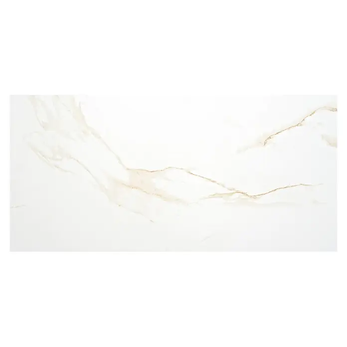 BHS Showroom Pavimento porcelánico Syros - 120 x 60 cm, Oro, Rectificado - Elegante baldosa de mármol blanco con delicadas vetas doradas para interiores con estilo. Baldosa cerámica de alta calidad para un ambiente lujoso.