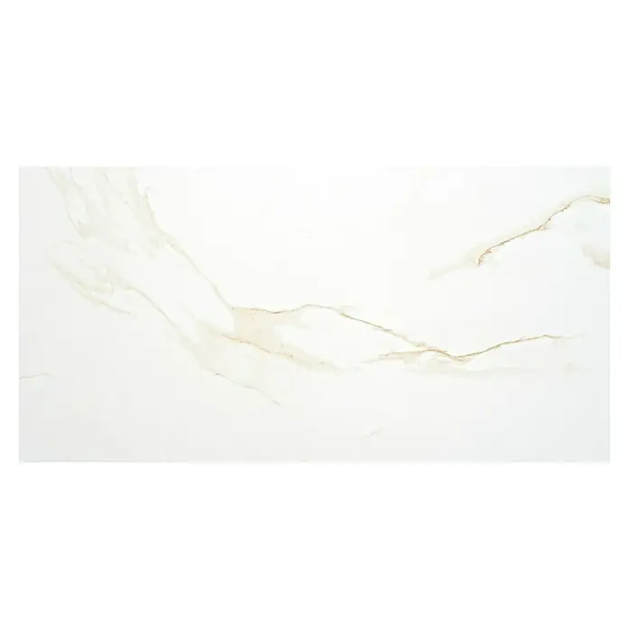 BHS Showroom Pavimento porcelánico Syros - 120 x 60 cm, Oro, Rectificado - Elegante baldosa de mármol blanco con delicadas vetas doradas para interiores con estilo. Baldosa cerámica de alta calidad para un ambiente lujoso.
