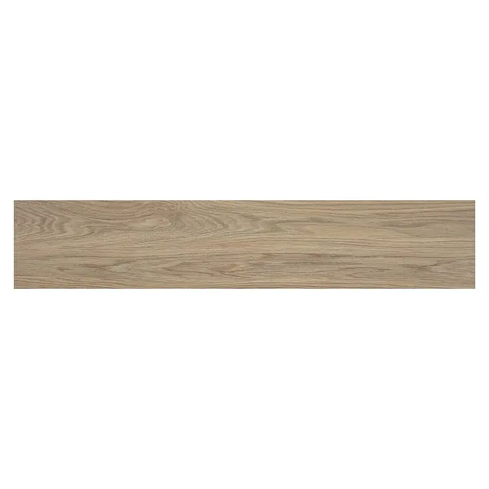 BHS Showroom Pavimento porcelánico Ninsba - 120 x 23 cm, Camel, Rectificado - Baldosa de madera clara con vetas, ideal para diseño moderno. La baldosa ofrece un aspecto natural y es fácil de mantener.