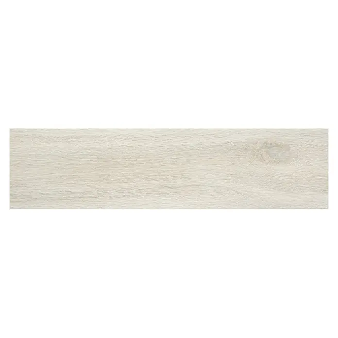 BHS Showroom Pavimento cerámico Sanford - 24 x 95 cm, Blanco - Un solo patrón de madera alargado que presenta una paleta de colores neutros claros con detalles de grano sutiles, ideal para interiores modernos.