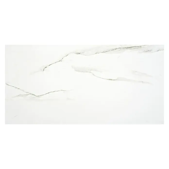 BHS Showroom Pavimento porcelánico Syros - 120 x 60 cm, Blanco, Rectificado - Baldosa de mármol blanco de gran formato con finas vetas grises para interiores elegantes, que combinan luminosidad y estilo.