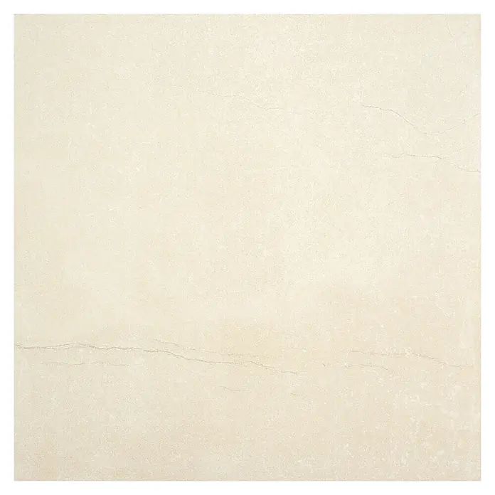 BHS Showroom Pavimento porcelánico Newlyn - 60 x 60 cm, Almond, Rectificado - Primer plano de una elegante baldosa de gres beige claro con sutiles vetas, ideal para suelos sofisticados.