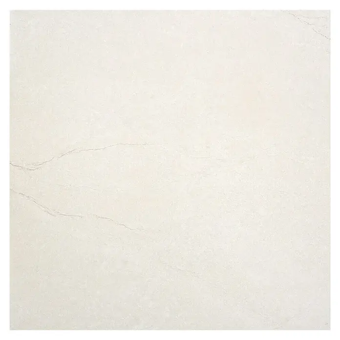 BHS Showroom Pavimento porcelánico Newlyn - 60 x 60 cm, Gris, Rectificado - Primer plano de una baldosa cerámica clara con sutiles vetas de mármol, ideal para interiores modernos que buscan elegancia y belleza discreta.