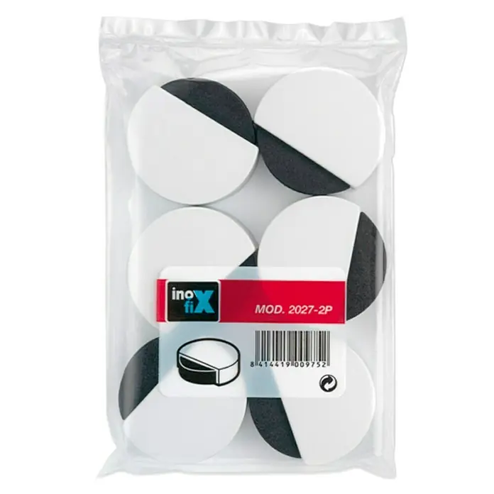 Inofix Tope de puerta 2027 6 uds. - Plástico, Blanco - Un paquete de deslizadores para muebles Ino-Fix, redondos, bicolor blanco y negro, para una fácil fijación bajo los muebles para proteger el suelo.
