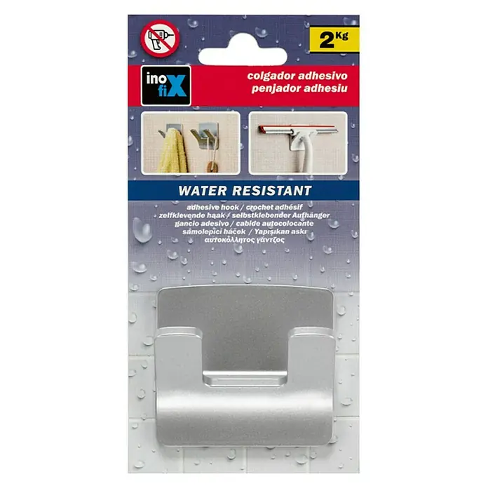 Inofix Colgador adhesivo 2192 - Cromo - Gancho adhesivo para baño y cocina, resistente al agua y con capacidad de hasta 2 kg. Ideal para toallas y otros accesorios de baño.