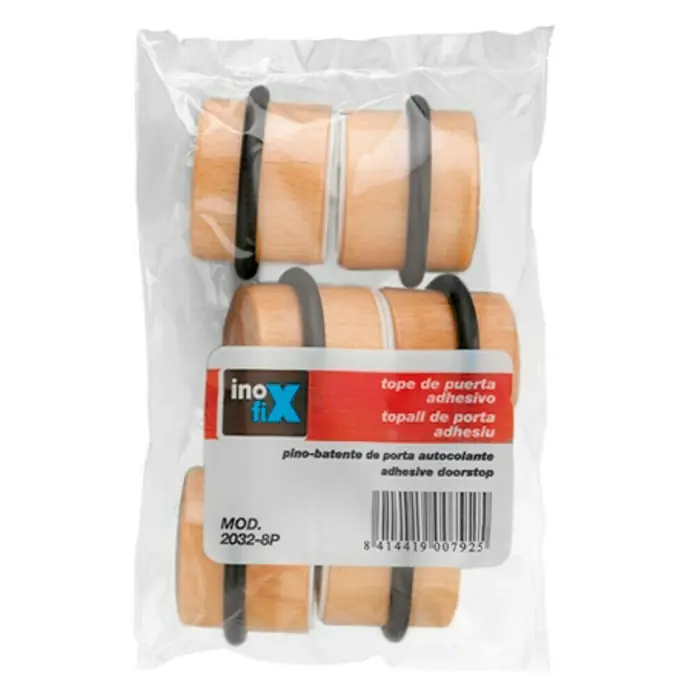 Inofix Tope de puerta 2032 - Madera, Haya, 6 ud. - Paquete de topes de puerta adhesivos Ino-Fix, ideales para proteger paredes y muebles.