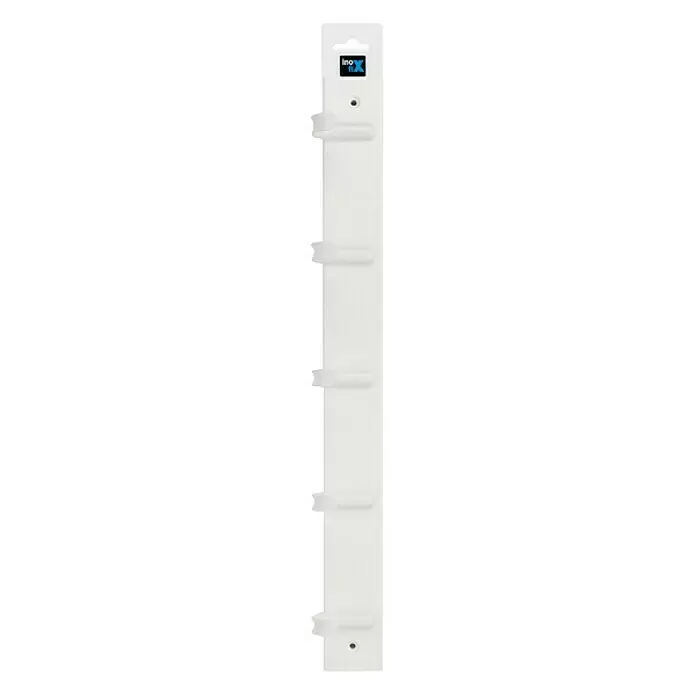 Inofix Perchero 3707 - L x An x Al: 488 x 6 x 52 cm, Madera, Blanco - Tira blanca de pared con cinco ganchos integrados para colgar objetos.