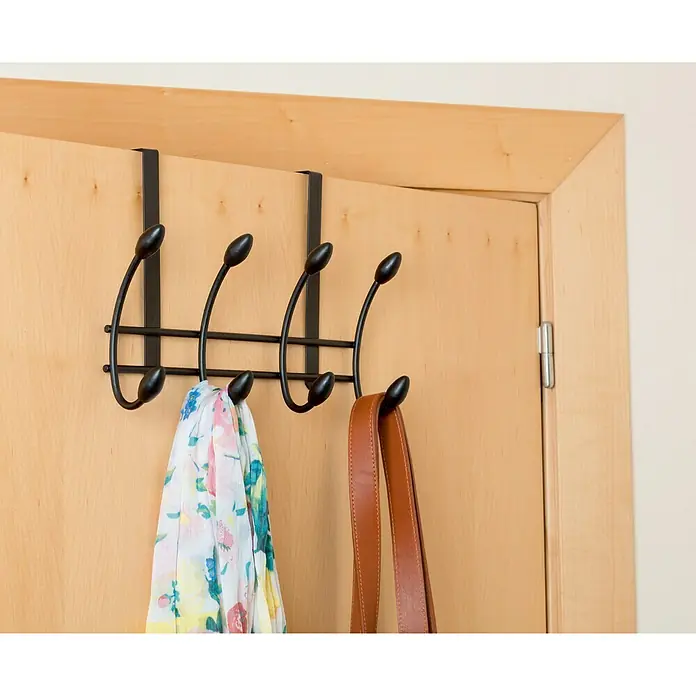 Inofix Perchero 3721 - L x An x Al: 306 x 208 x 109 mm, Acero, Negro - Perchero colgante sobre la puerta con ganchos para chaquetas, bufandas y bolsos para maximizar el espacio.