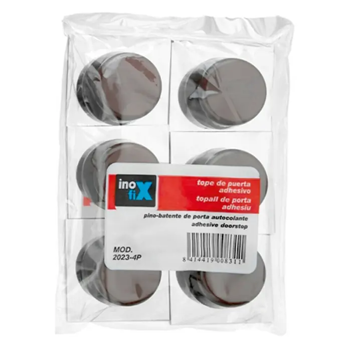 Inofix Tope de puerta 2023 6 uds. - Plástico, Marrón - Paquete de topes de puerta autoadhesivos Inofix, modelo 2023-4P, para proteger paredes y muebles.
