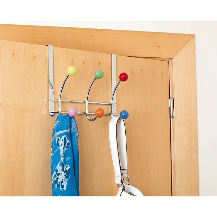 Inofix Perchero 3720 - L x An x Al: 270 x 197 x 110 mm, Acero, Multicolor - Colgador para puerta con bolas de colores. El perchero de puerta de metal ofrece espacio para chaquetas y bolsos. Una solución de almacenamiento práctica.