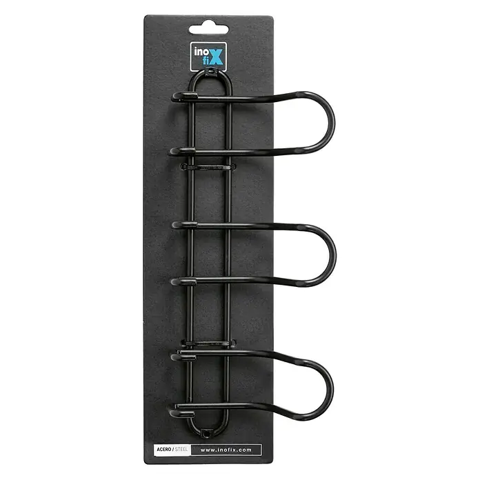 Inofix Perchero 3719 - L x An x Al: 310 x 84 x 130 mm, Acero, Negro - Soporte de pared negro de acero InoFix para toallas o paños de cocina con tres brazos. Práctico y ahorra espacio para cocina y baño.