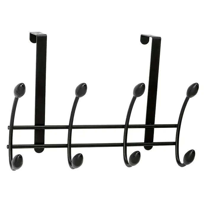Inofix Perchero 3721 - L x An x Al: 306 x 208 x 109 mm, Acero, Negro - Primer plano de un perchero de puerta negro con seis ganchos, ideal para organizar abrigos y accesorios en el hogar.