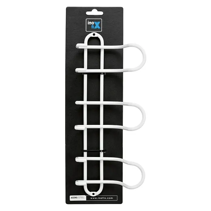 Inofix Perchero 3719 - L x An x Al: 310 x 84 x 130 mm, Acero, Blanco - Botellero de pared INOFIX de acero con tres compartimentos, ideal para ahorrar espacio en la cocina o en la bodega.
