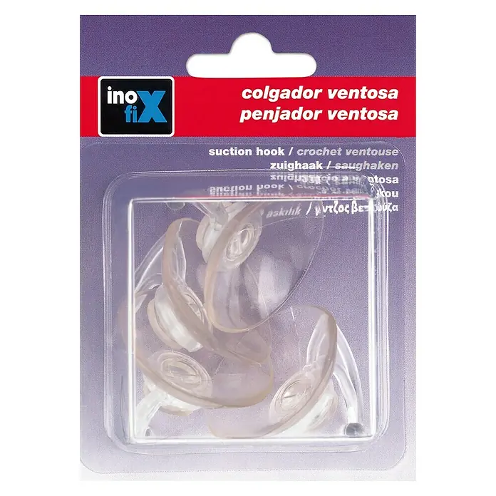 Inofix Gancho con ventosa 1207 - Plástico, Blanco - Paquete de ventosas transparentes Ino-Fix, ideales para colgar artículos ligeros en el hogar.
