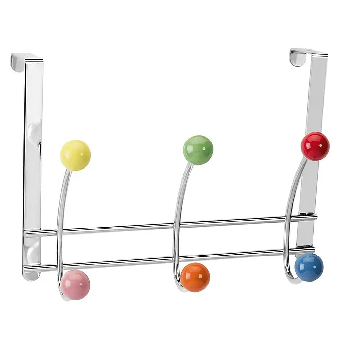 Inofix Perchero 3720 - L x An x Al: 270 x 197 x 110 mm, Acero, Multicolor - Perchero de puerta moderno con pomos de colores, ideal para guardar chaquetas y accesorios. Práctico y decorativo.
