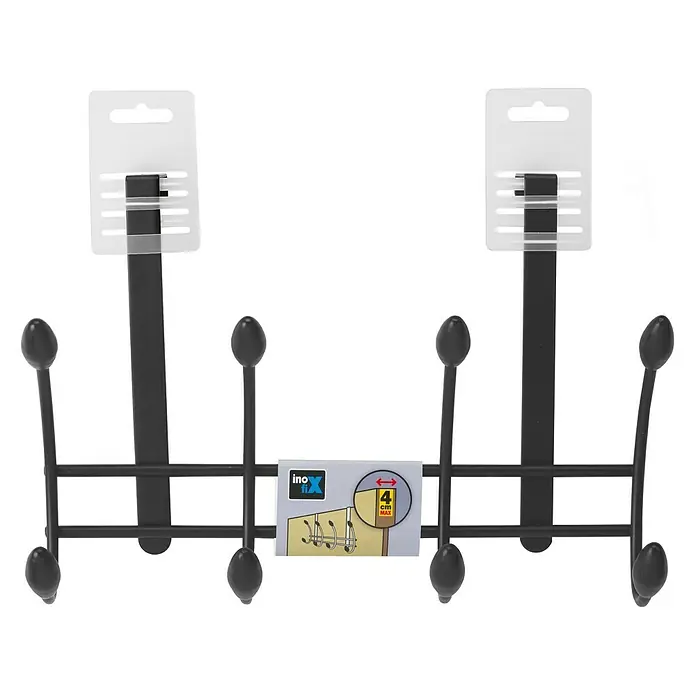 Inofix Perchero 3721 - L x An x Al: 306 x 208 x 109 mm, Acero, Negro - Perchero negro para puerta con múltiples ganchos, ideal para organizar chaquetas, sombreros y accesorios. Práctico y ahorra espacio.