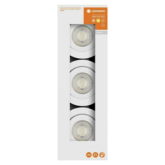 Ledvance LED-Einbauleuchten-Set Simple Dim (5 W, Weiß, 3 Stk