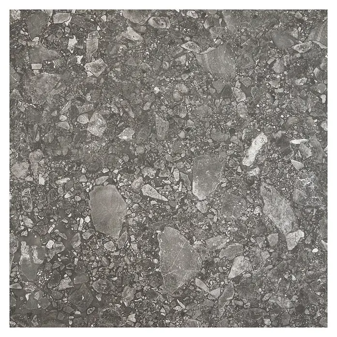 BHS Showroom Pavimento porcelánico Ceppo - 60 x 60 cm, Antracita, Rectificado - Primer plano de una baldosa de suelo cuadrada gris con una textura irregular similar a la piedra, ideal para interiores contemporáneos.