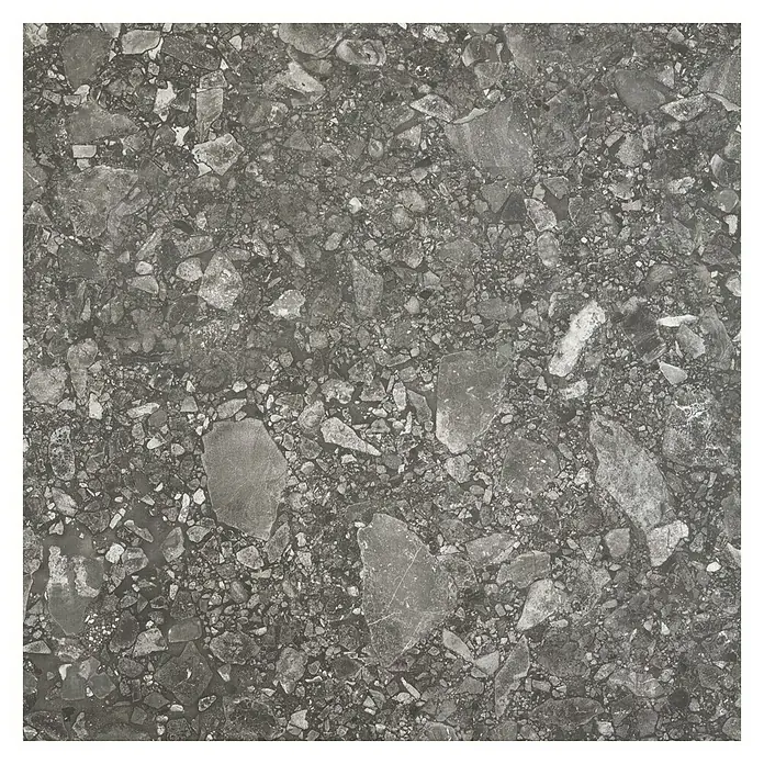 BHS Showroom Pavimento porcelánico Ceppo - 60 x 60 cm, Antracita, Rectificado - Primer plano de una baldosa de suelo cuadrada gris con una textura irregular similar a la piedra, ideal para interiores contemporáneos.