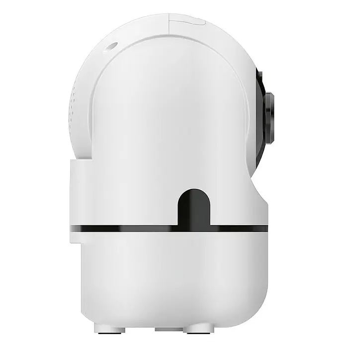 Muvit Cámara de vigilancia WIFI full HD 360 - Blanco, Ángulo de detección: 360 ° - Primer plano de una cámara de seguridad blanca y redonda con un detalle negro en el lateral y una línea negra alrededor de la base.