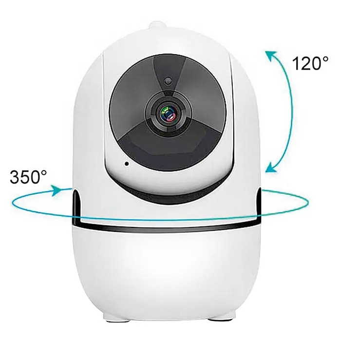 Muvit Cámara de vigilancia WIFI full HD 360 - Blanco, Ángulo de detección: 360 ° - Imagen de una cámara de seguridad inalámbrica con giro de 350° e inclinación de 120° para una vigilancia completa.