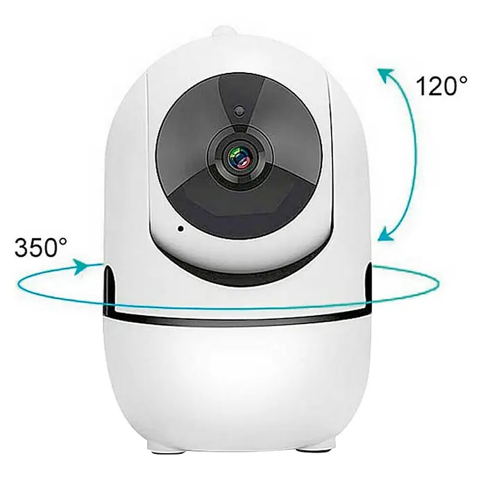 Muvit Cámara de vigilancia WIFI full HD 360 - Blanco, Ángulo de detección: 360 ° - Imagen de una cámara de seguridad inalámbrica con giro de 350° e inclinación de 120° para una vigilancia completa.