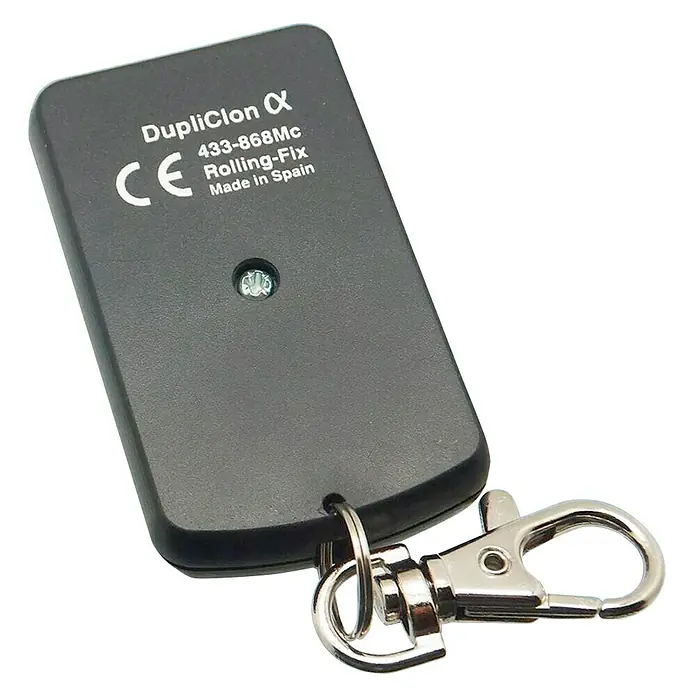 Radiotransmisor para puertas domóticas - Negro - Mando a distancia negro DupliClon α con llavero, fabricado en España.