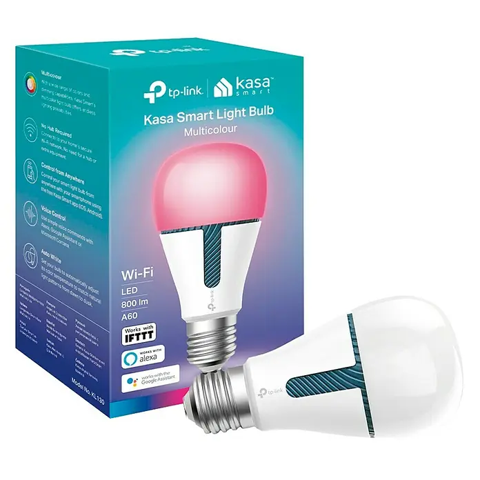 Muvit Bombilla LED inteligente Kasa Multi - E27, Intensidad regulable, Multicolor, 800 lm, 10,5 W - Bombilla LED inteligente Kasa Multicolour de TP-Link. Ofrece amplia gama de colores y funciones de atenuación para iluminación.
