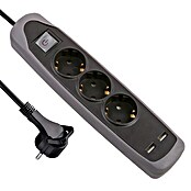 Electraline Base de enchufe múltiple con USB Gummy (Número de enchufes Schuko: 3, Negro/Gris, 2 m)