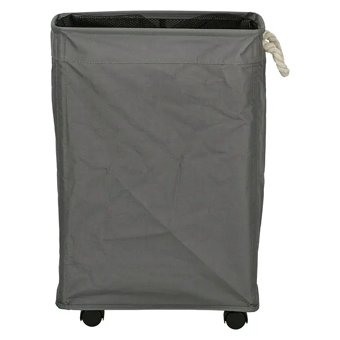 Venus Wäschesammler Cool Grey - 19 x 40 x 60 cm, Grau, 4 Rollen - Rechteckiger grauer Wäschekorb mit Rollen und einem Griff aus Seil, ideal für Bad oder Schlafzimmer.