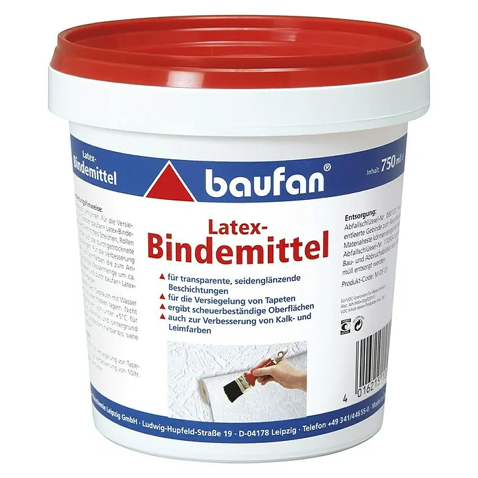 Baufan Latex-Bindemittel - Farblos, 750 ml - Dose Baufix Latex-Bindemittel, ideal für transparente Beschichtungen, Tapetenversiegelung und zur Verbesserung von Farben. Inhalt: 750 ml.