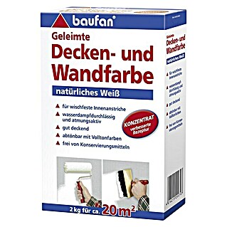 Baufan Wandfarbe Geleimte Decken- und Wandfarbe (Natürliches Weiß, 3 kg, Matt, Konservierungsmittelfrei)