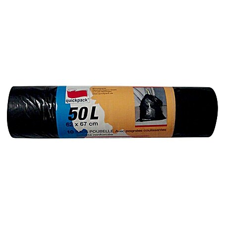 Quickpack Müllbeutel mit Zugband (Fassungsvermögen: 50 l, 10 Stk., Schwarz)