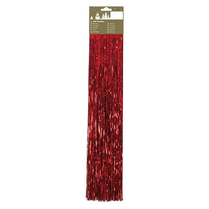Lametta Holographisch - Rot, Länge: 50 cm - Rote Lametta-Girlande mit 300 Streifen, ideal für festliche Dekorationen und Weihnachtsbaumschmuck.