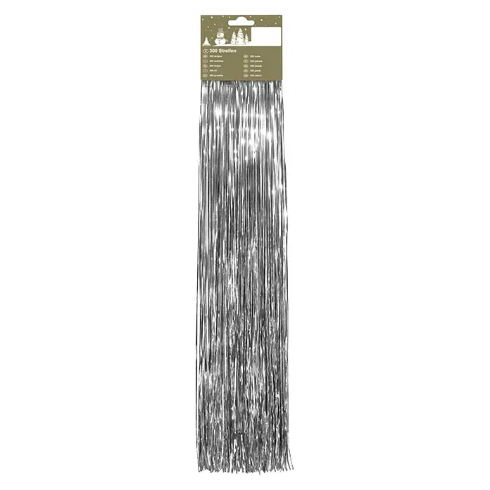 Lametta Glatt - Silber, Länge: 56,5 cm - Silberne Lametta-Girlande mit 300 Streifen, ideal für festliche Dekorationen und zum Schmücken von Partys oder Weihnachtsbäumen.