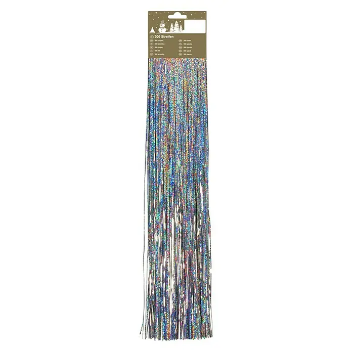 Lametta Holographisch - Silber, Länge: 50 cm - Dekorative Lametta-Girlande mit 300 glitzernden Streifen, ideal für festliche Dekorationen und Partys.