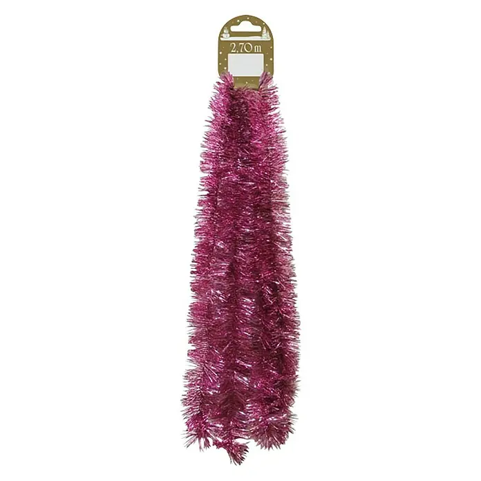 Girlande Folie - Länge: 270 cm, Kunststoff, Rosa - Funkelnde, rosa Lametta-Girlande mit einer Länge von 2,70 m, perfekt für festliche Dekorationen und zum Schmücken von Weihnachtsbäumen.