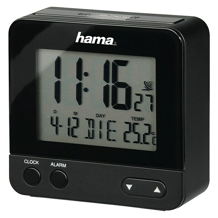 Hama Funkwecker RC 540Digitales Display, Batteriebetrieben, Schwarz, 6,5 x 2,2 x 6 cm Front View