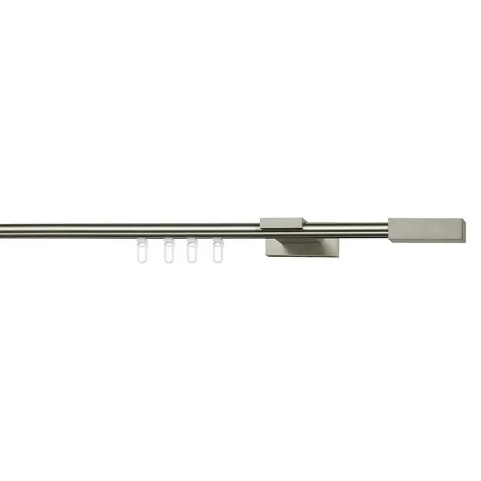 Sombra Gardinenprofil - Länge: 120 cm, Edelstahloptik, Durchmesser: 16 mm - Ein stilvoller silberfarbener Gardinenstangen-Satz mit Gleitern und Halterungen. Perfekt für moderne Fensterdekorationen.