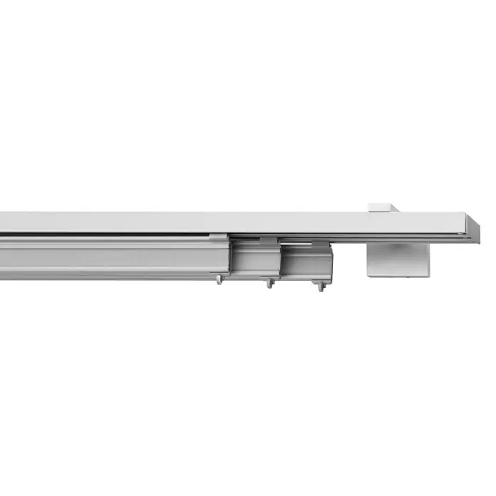 Flächenvorhangschiene - Anzahl Läufe: 3 Stk., Weiß, 210 cm - Detailaufnahme eines weißen Vorhangschienensystems, das Funktionalität und elegantes Design vereint. Ideal für moderne Wohnräume.