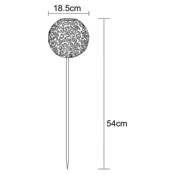 Globo Solar-Dekoleuchte - Schwarz/Silbergrau, IP44 - Abbildung einer dekorativen Solarleuchte für den Garten mit Kugeldesign und Erdspieß, Maße: 18,5 cm Durchmesser, 54 cm Gesamthöhe.