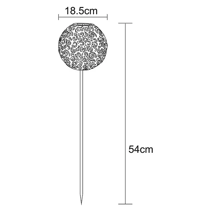 Globo Solar-Dekoleuchte - Schwarz/Silbergrau, IP44 - Abbildung einer dekorativen Solarleuchte für den Garten mit Kugeldesign und Erdspieß, Maße: 18,5 cm Durchmesser, 54 cm Gesamthöhe.