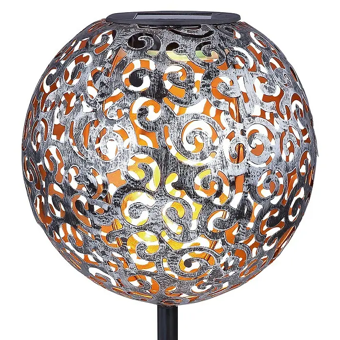 Globo Solar-Dekoleuchte - Schwarz/Silbergrau, IP44 - Solarleuchte in Kugelform mit filigranem Muster und warmem Lichtschein, ideal für Garten und Terrasse.