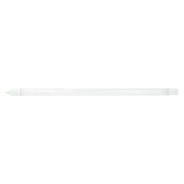 Ritter Leuchten LED-Feuchtraumlichtleiste Slim Pro - L x B x H: 146 x 4,3 x 3,3 cm, Lichtfarbe: Neutralweiß, 45 W, IP65 - Nahaufnahme einer länglichen, weißen LED-Röhre vor schwarzem Hintergrund, ideal für Innenraumbeleuchtung.