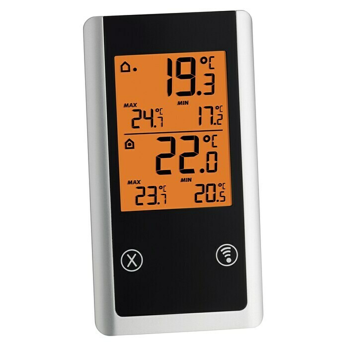 TFA Dostmann Funkthermometer JokerDigital, Batteriebetrieben, Schwarz, 8,2 x 2,5 x 15,2 cm Front View