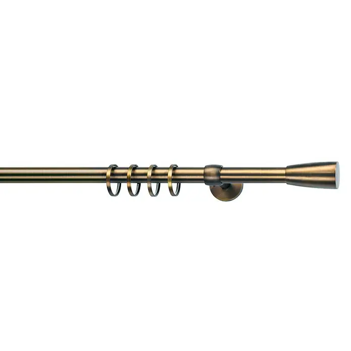 Gardinenstange - Bronze, Länge: 160 cm, Durchmesser: 25 mm - Nahaufnahme einer Gardinenstange aus Metall mit Ringen, die eine stilvolle und funktionelle Lösung für die Fensterdekoration bietet.