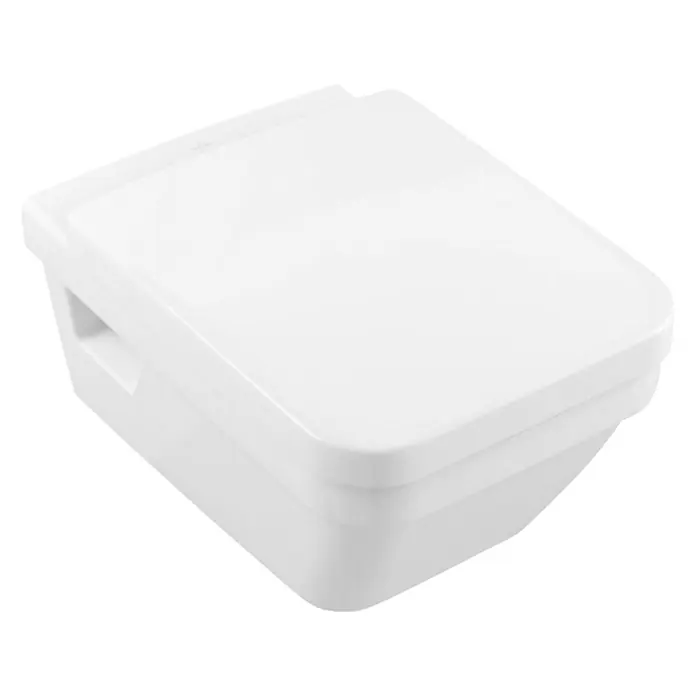 Villeroy & Boch Architectura Wand-WC 1 - Spülrandlos, Mit antibakterieller Glasur, Spülform: Tief, WC Abgang: Waagerecht, Weiß - Auf dem Bild ist eine moderne, wandhängende Toilette in Weiß zu sehen, die durch ihr schlichtes und elegantes Design besticht.