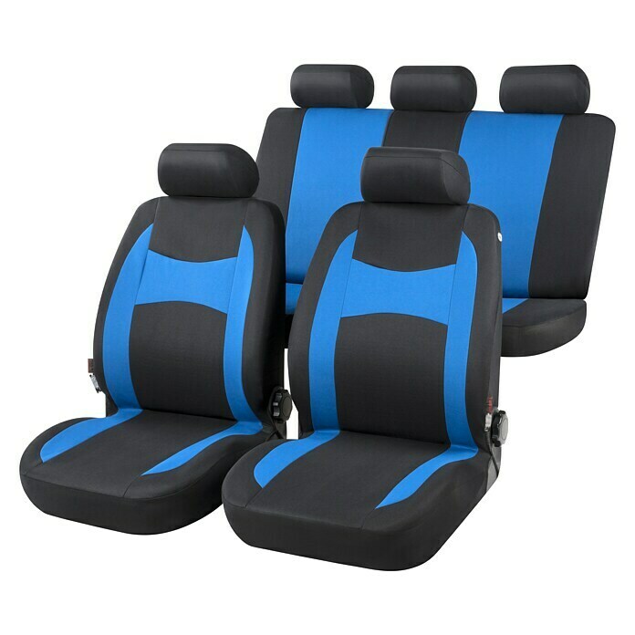 CarComfort Autositz-Bezugs-Set FairmontSchwarz/Blau, Polyester, 3 -tlg. Front View