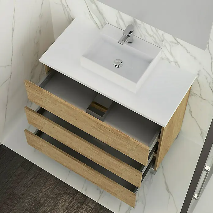 Artysan Mueble bajo de lavabo Colours - An x Pr x Al: 90 x 44,6 x 83 cm, Nature - Lavabo de baño moderno con mueble de madera clara y encimera blanca, ideal para diseños de baño elegantes.